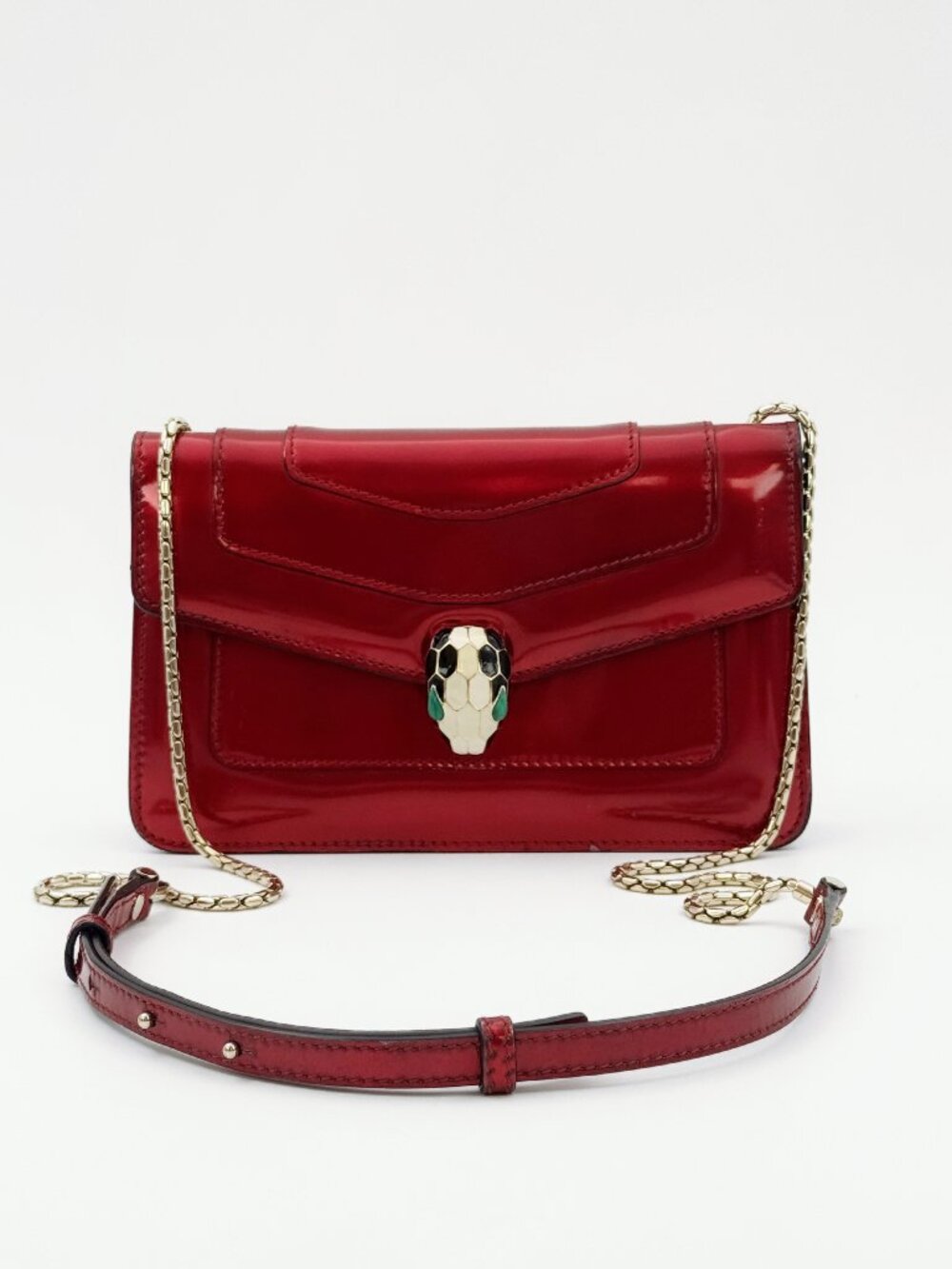 Bvlgari Serpenti Forever Red Patent Leather Crossbody Shoulder Bag
